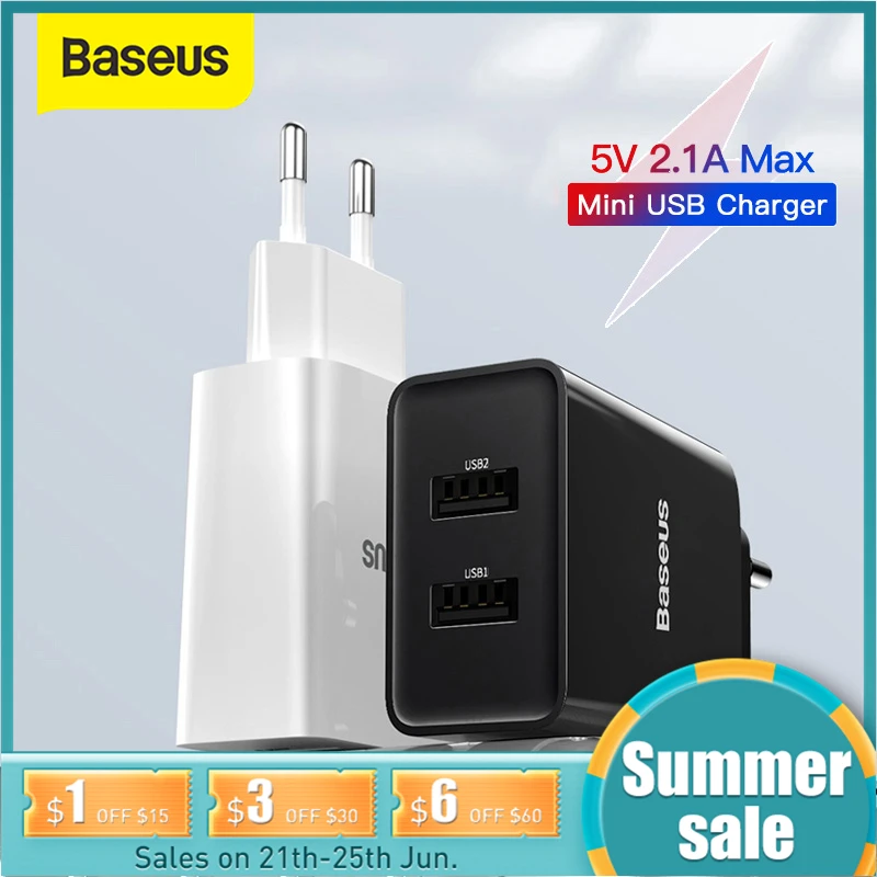 Baseus 5V 2.1A двойное USB зарядное устройство для Samsung Xiaomi Мобильный телефон быстрый