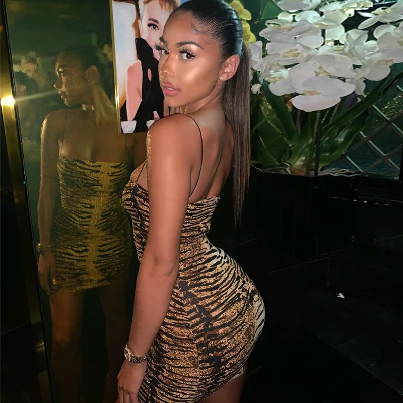 

Leopard Mini Dress Women Print Slash Neck Sleeveless Tube Slip Autumn Women Party Club Bodycon Outfits Skinny Streetwear