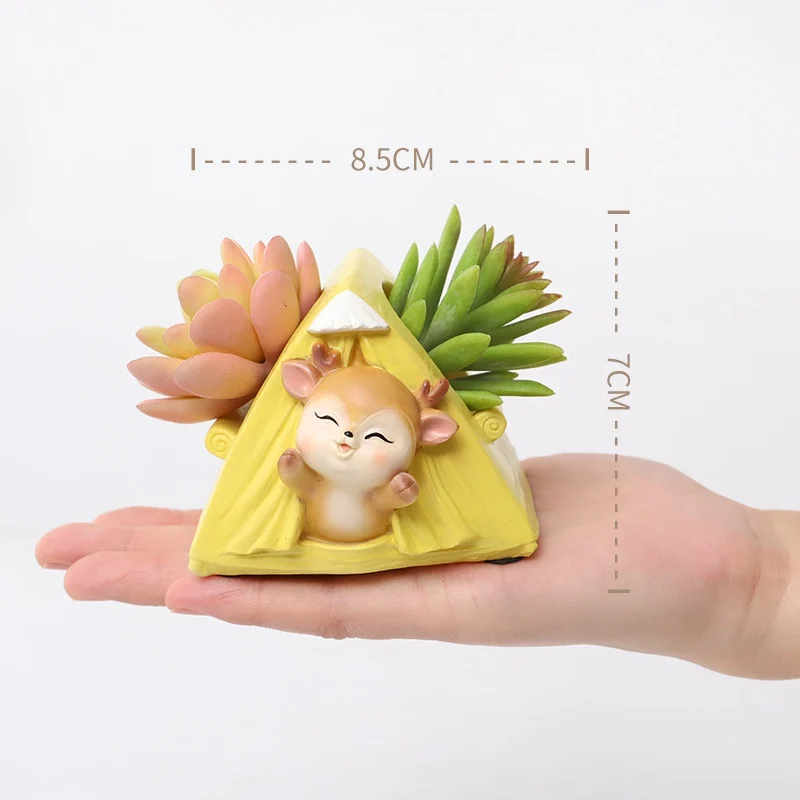 

Cute Animal Tent Succulent Pots with Drainage Resin Mini Flower Pot Garden Plants Vase Home Decor Fleshy Planters Pen Container