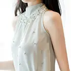 Женская шифоновая блузка без рукавов, с ложным воротником и бусинами