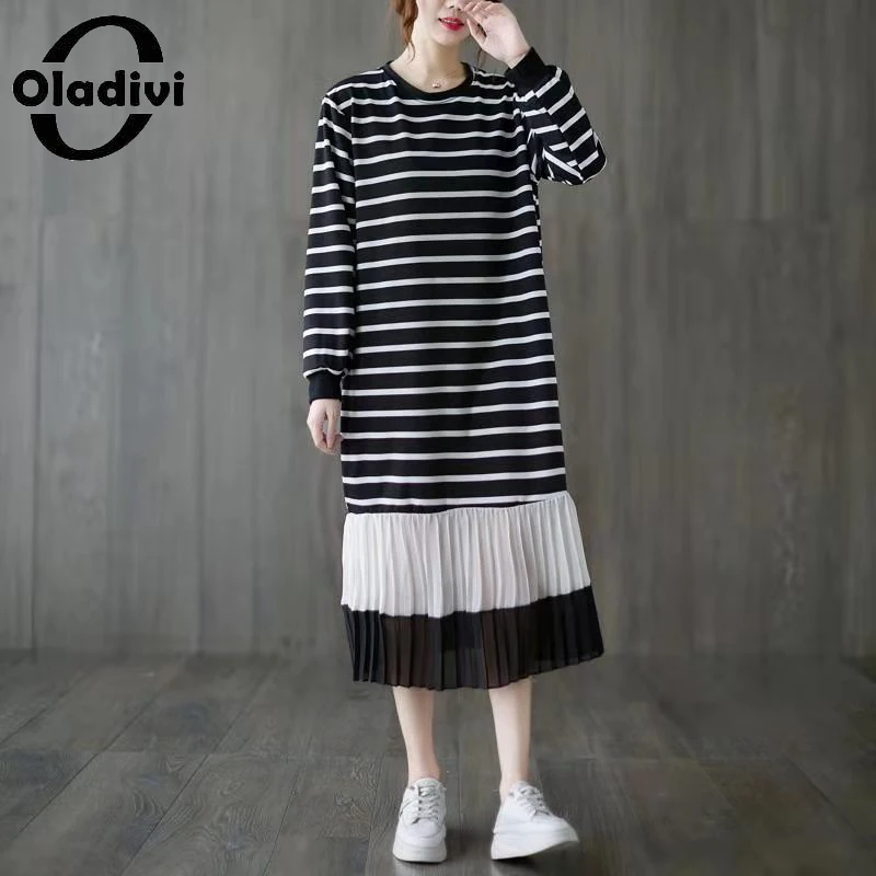 

Oladivi Casual Loose Striped Dress for Women 35 45 55 Years Old Lady Spring Autumn New Dresses Oversized Clothing Vestidios 5134