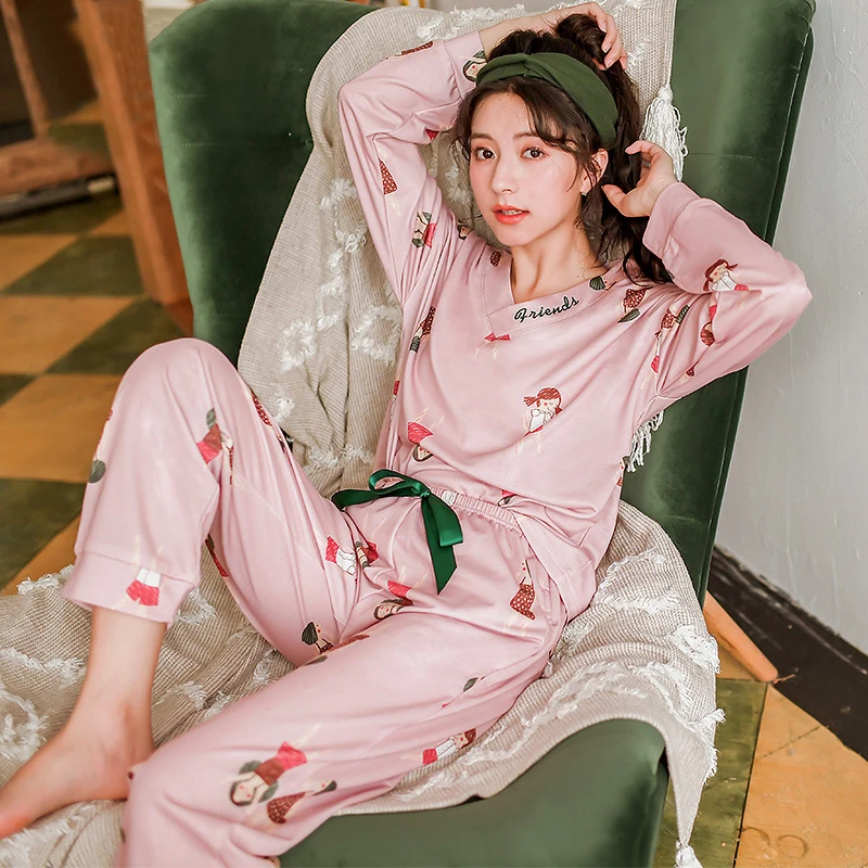 Пижамы женские новые с длинными рукавами тонкие модели весна и осень домашний