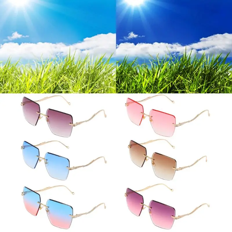 Модные женские солнцезащитные очки без оправы очаровательные индивидуальные