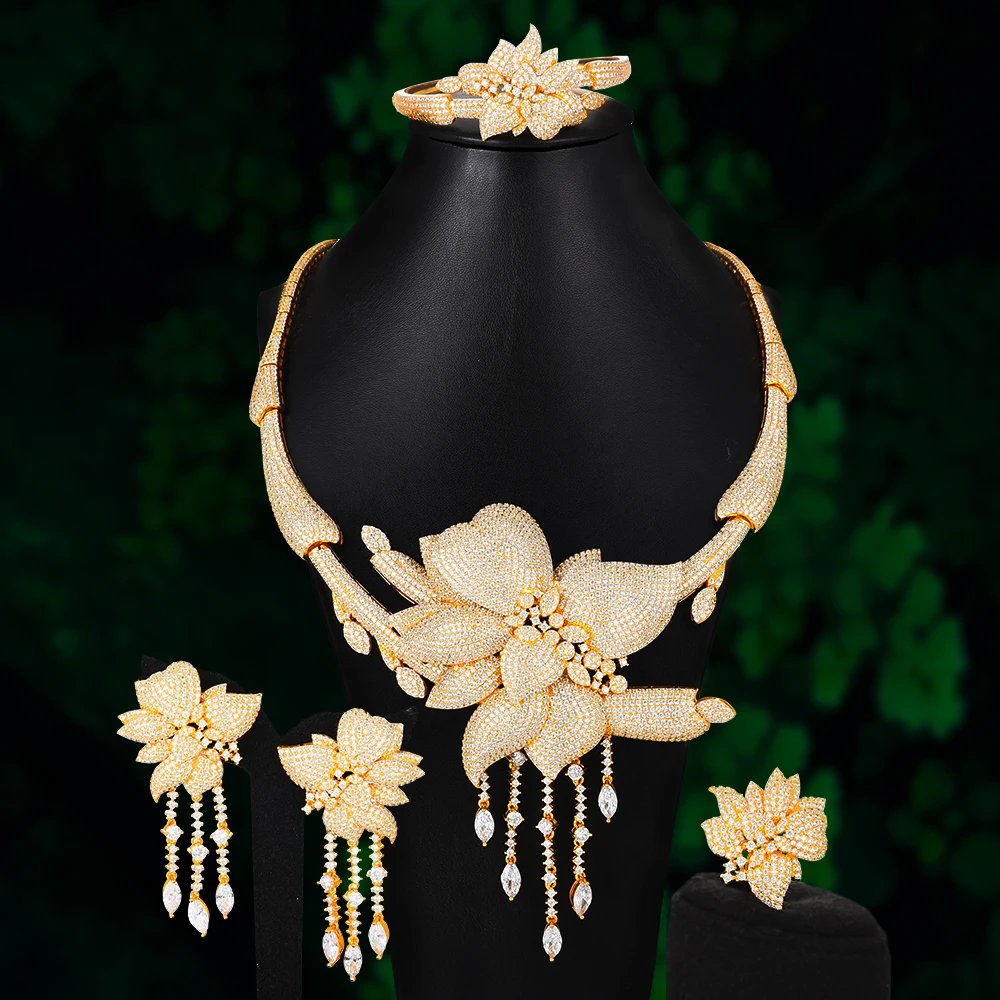 

Модное роскошное ожерелье missvikki с большими цветами, кольцо, роскошные нигерийские Ювелирные наборы Дубай для свадьбы, свадебные украшения