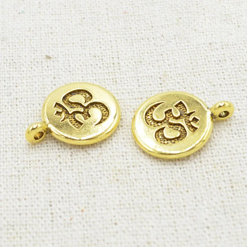 D gold 10pcs 10 шт./лот тибетский, серебристый, круглый тег лотоса/Древо жизни/талисманы Будда 15 мм ручной работы металлические подвески DIY аксессуары для изготовления ювелирных изделий - Окраска металла: D gold 10pcs