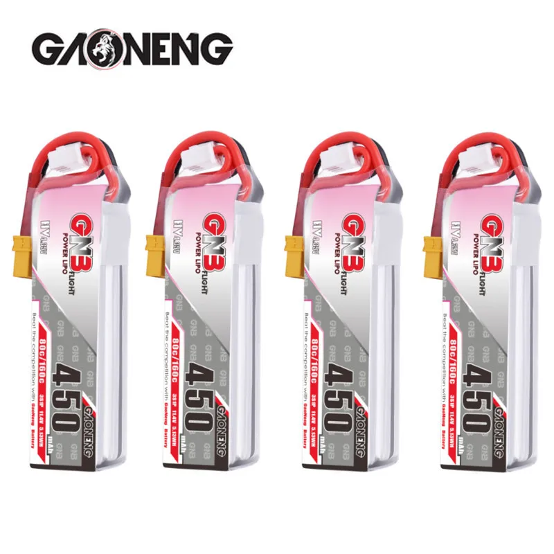 4 шт. аккумуляторная батарея Gaoneng GNB 450 мАч 3S 80C HV 11 V разъем XT30 для iFlight CineBee закрытый