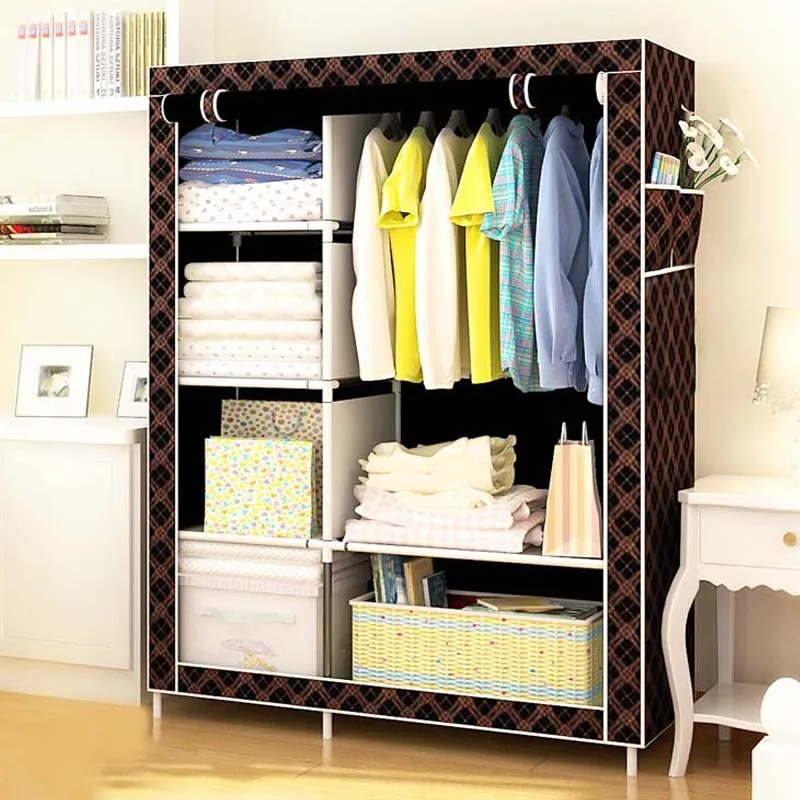 Simple Wardrobe Fabric Folding Clothes Storage Cabinet DIY Assembly Reinforced Frame Bedroom Organizer Home Dorm Clothing Closet images - 6