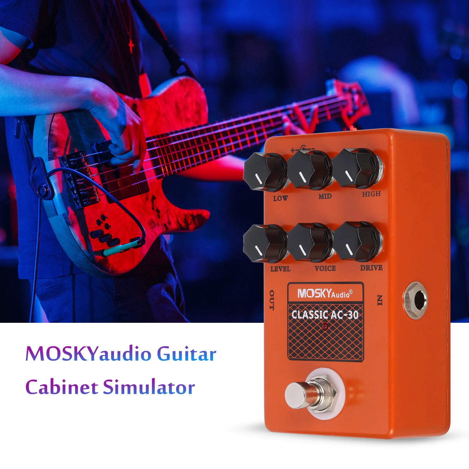 

MOSKYaudio Guitar Cabinet Simulator Speaker Guitar Effect Pedal Level/Low/High/Mid/Drive/Voice Controls for Electric Guitar Bass