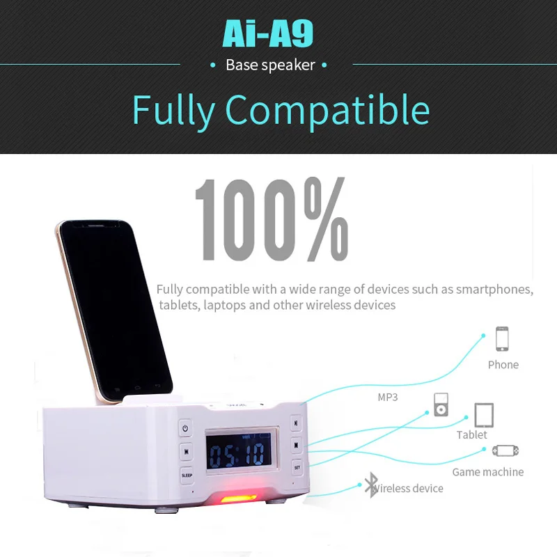 Bluetooth USB зарядная док-станция динамик с расширенным NFC FM радио Будильник для Iphone 6 7 8 X samsung Galaxy S6 S7 Note4