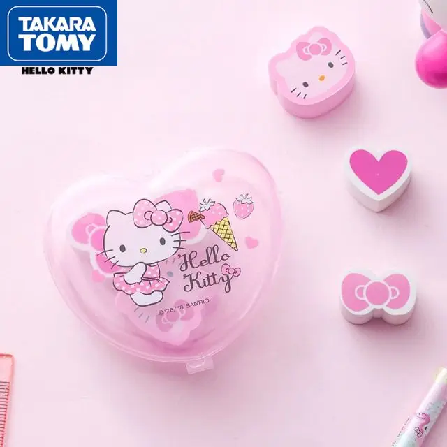 

TAKARA TOMY Cute Cartoon Hello Kitty Heart Eraser Simple Imitation Leather Creative Student School Supplies