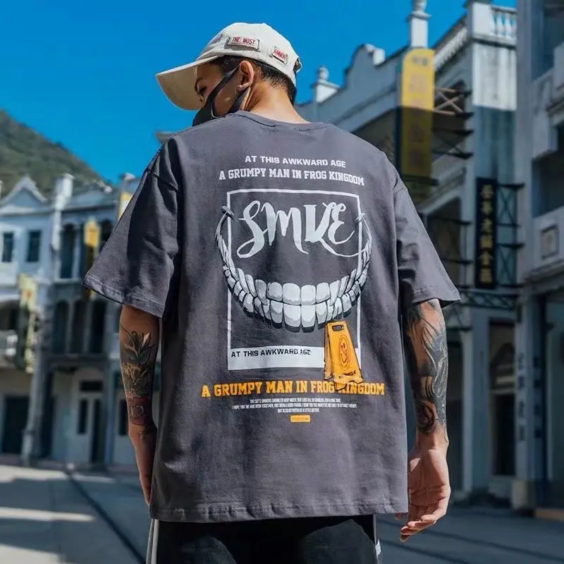 

T-shirt Men's clothing streetwear clothes for teens summer with short sleeves trend zipper graphic fashion Round neck T-shirt