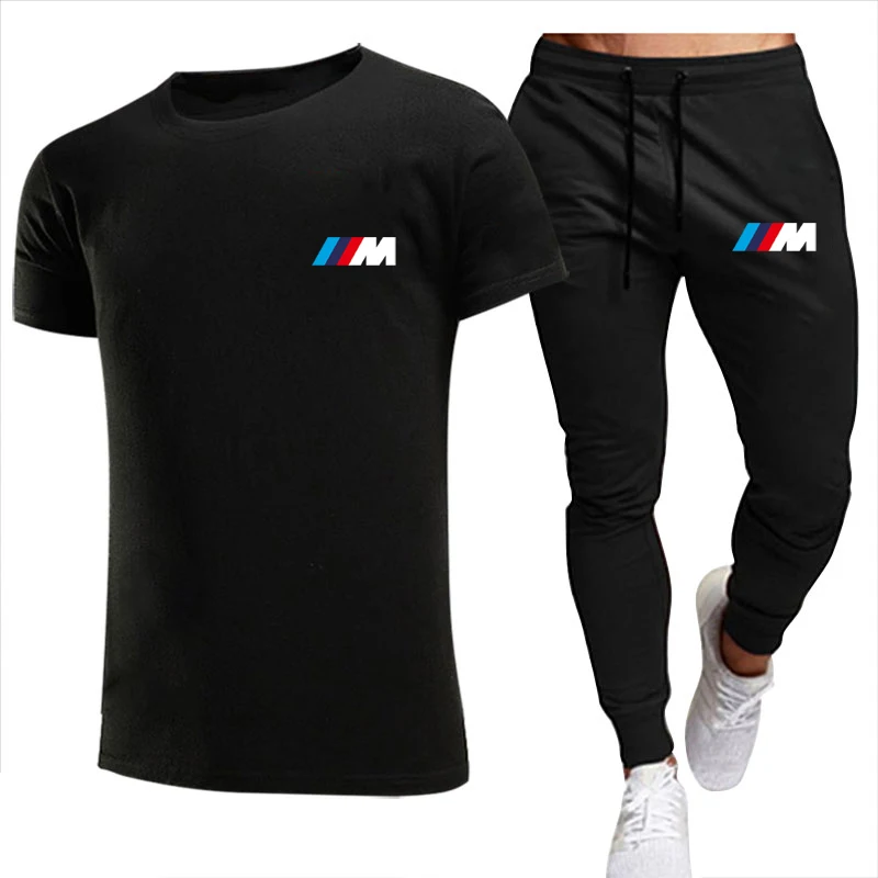 

2021BMW M fashion casual sportswear summer letter printing suit men's jogging suit fitness clothes men's T-shirt + pants 2-piece