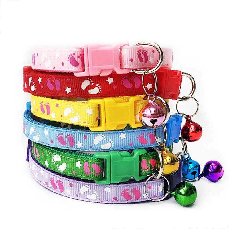 

Footprint Pet Collar Safety Adjustable Dog Collar Colorful Pet Supplies Cat Collar Bell Positioning Good Quality Pet Neck Ring