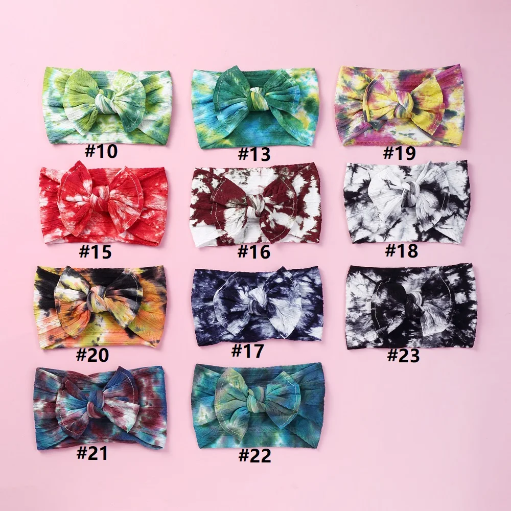 

Newborn Headbands For Baby Girls Tie Dye Printing Nylon Elastic Hair Bands For Kids Tie Dye Bowknot Knitting Hair Accessories