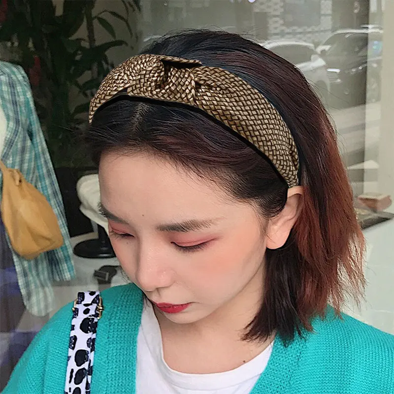 Корейская соломенная плетеная повязка рафия с перекрещивающимися узелками