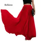 Плиссированные элегантные длинные юбки для женщин, вечерние пляжные юбки в стиле бохо, однотонная уличная бальная юбка до пола