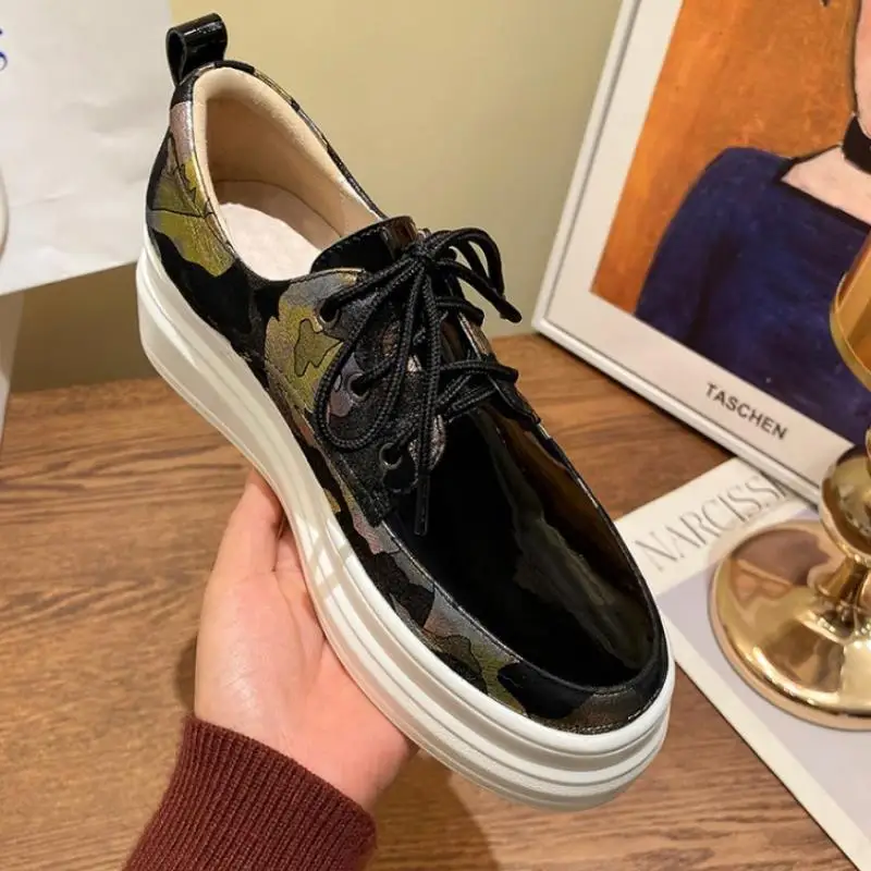 

RIZABINA New Woman Pumps Genuine Leather Thick Bottom Print Shoes Women Cool Fashion Party Shoes Women Footwear Size 34-39