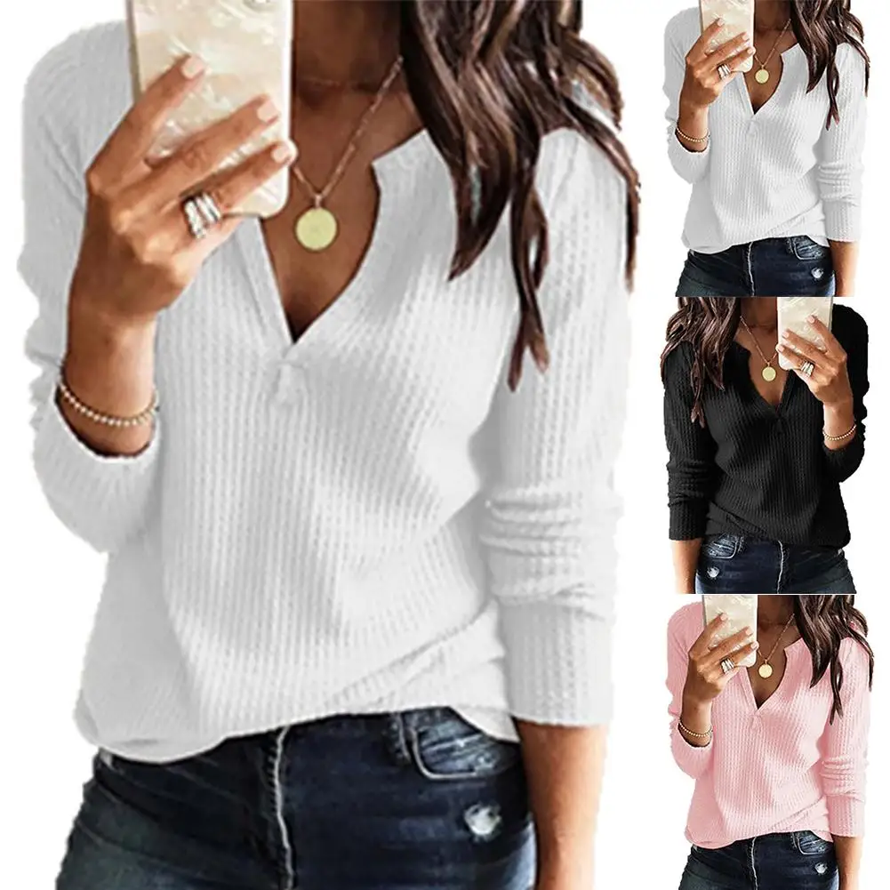 

2020 summer Fashion Women V Neck Solid Color Long Sleeves Loose Casual Top Blouse Women's Tops Short Sleeve