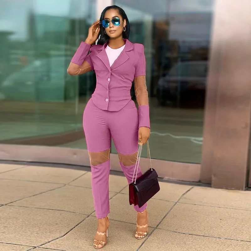 

Women's 2021 new fashion casual suit stitching organza two-piece suit