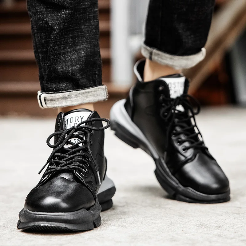 

New Fashion Waterproof Leather Hiking Shoes for Men Luxury Sneakers Casual Sports Shoe Trendy Man Black Platform Sneaker 8s