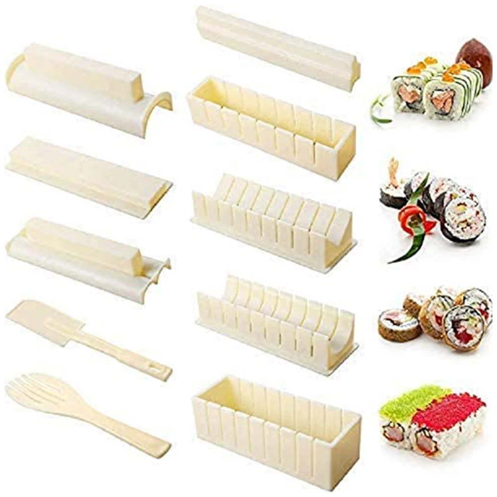 

10Pcs/Set Sushi Maker Equipment Kit Japanese Rice Ball Cake Roll Mold Multifunctional Mould Household DIY Making Sushi Tools