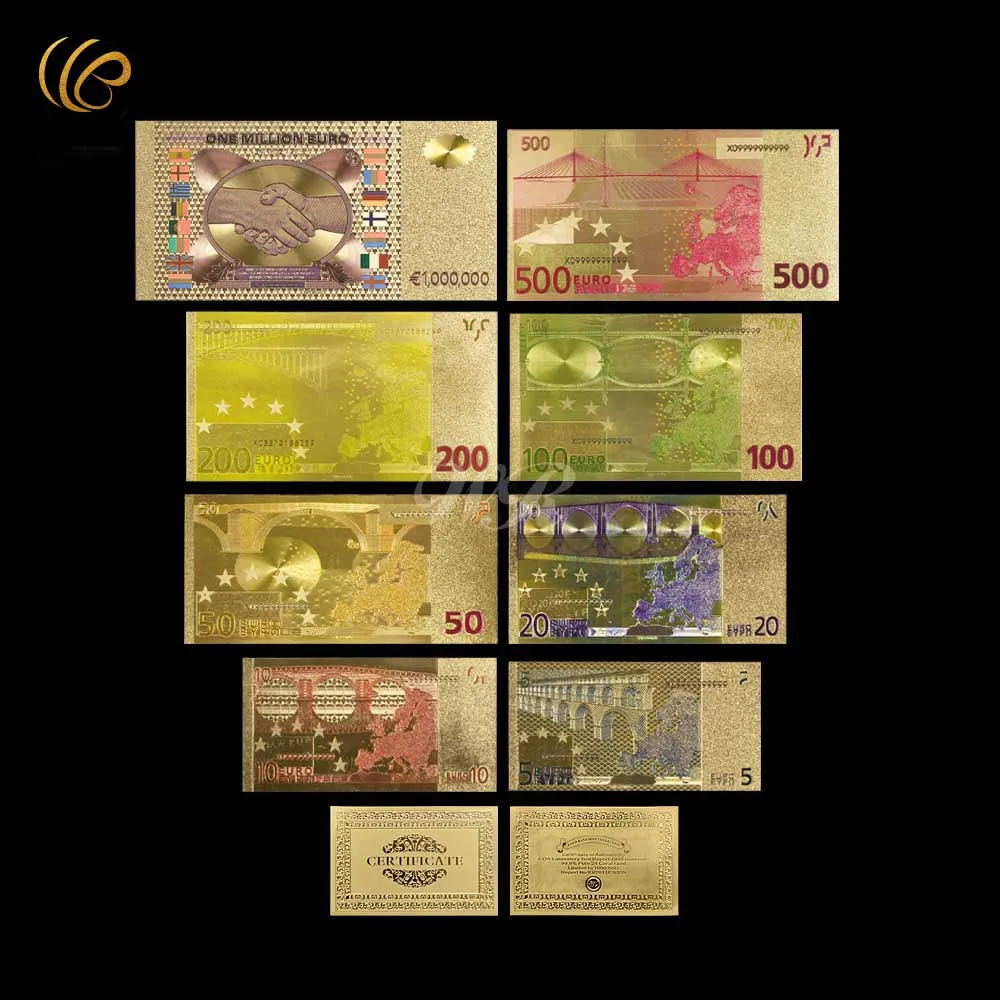 Полный набор Красочные золотые банкноты европейские бумажные деньги валюты
