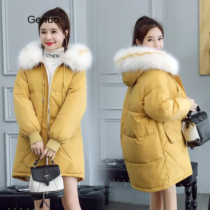 New Autumn Winter Medium Length Hooded Women Parka Solid Zipper Long Sleeve Thick Outwear Coat Jacket Fashion Cotton