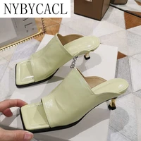 new fashion classic square toe slip on shoes for women solid slides summer outdoor metal strange high heel sandals
