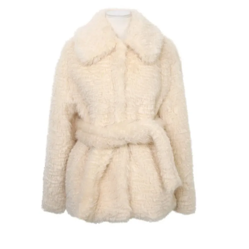 

Women Winter Solid Color Thick Warm Slim Fur Leather Female Elegant Brand High Street Fashion Coat Ladies Loose Casual Coat M796