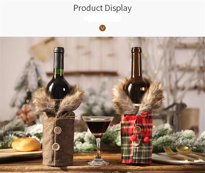 Xmas DIY Christmas table wine bottle decoration Striped plaid skirt bottle Cover Wine Cover all for the new year 1pcs FZ283