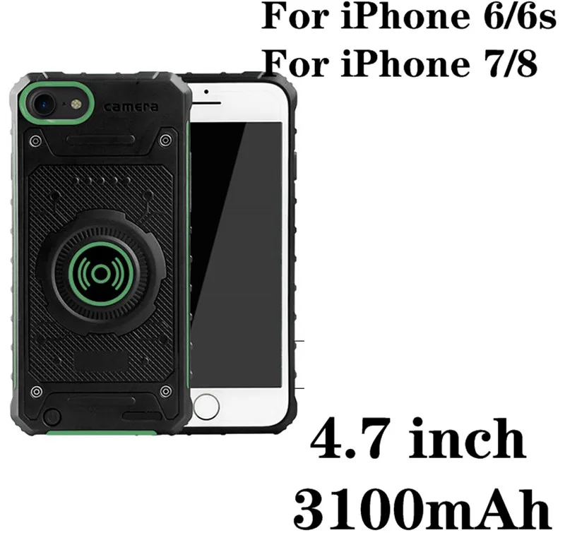 4.7-Green 3100 мАч беспроводной чехол для iPhone 6 питания 6S тонкий ударопрочный зарядное устройство батарея чехол для iPhone 7 8 Внешний аккумулятор Зарядка задняя крышка - Цвет: 4.7-Green