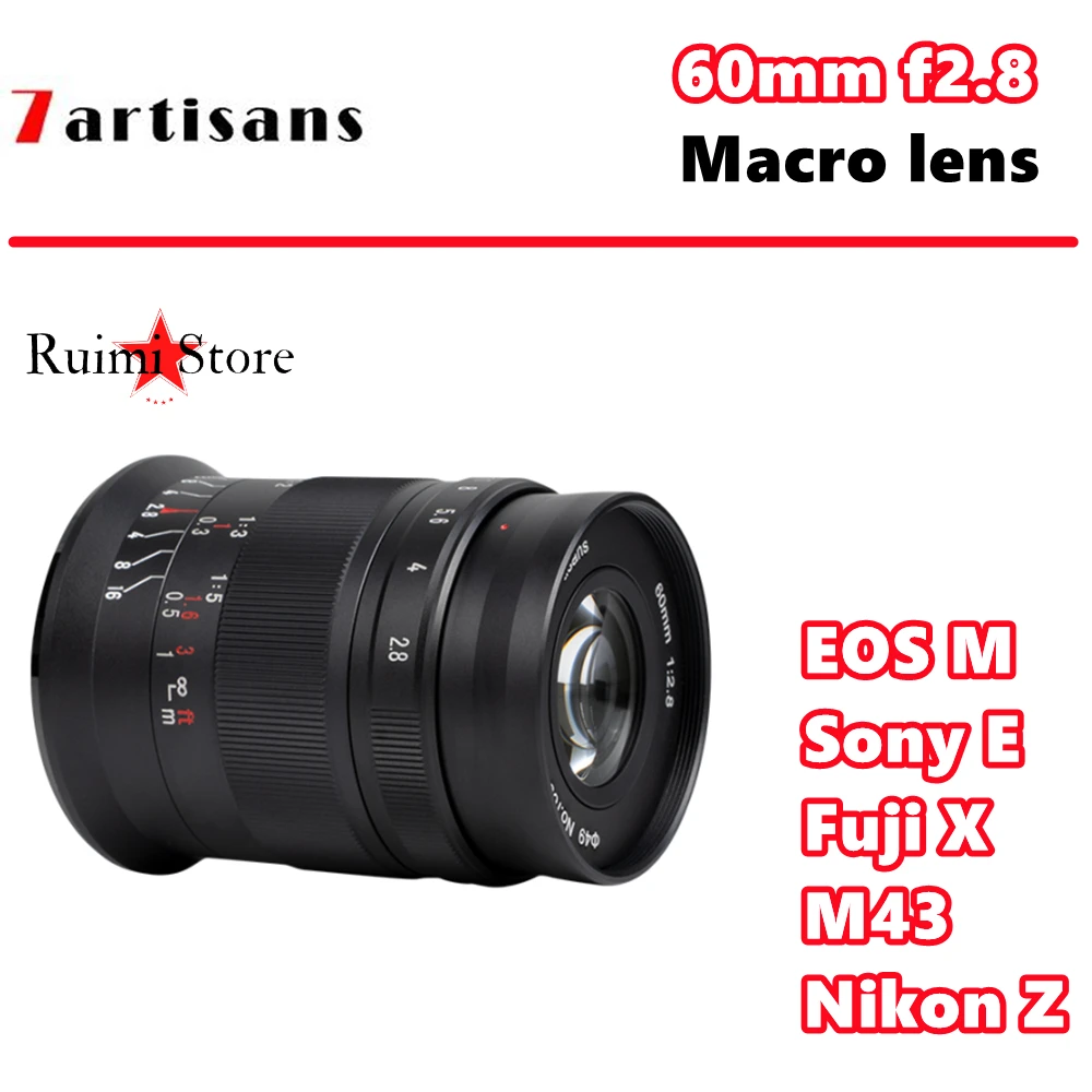 

7Artisans 60MM F2.8 II Manual Focus APS-C Magnification Macro Lens for Canon EOS-M/ Sony E/ Fuji X/ M43/ Nikon Z Mount Camera