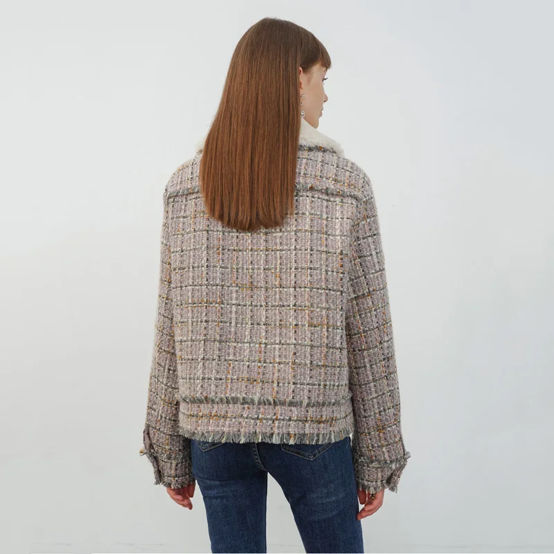 

Big Loose Fit Size Tassel Burr Tweed Jacket New Lapel Long Sleeve Women Coat Fashion Tide Autumn Winter 2021 1DD1149