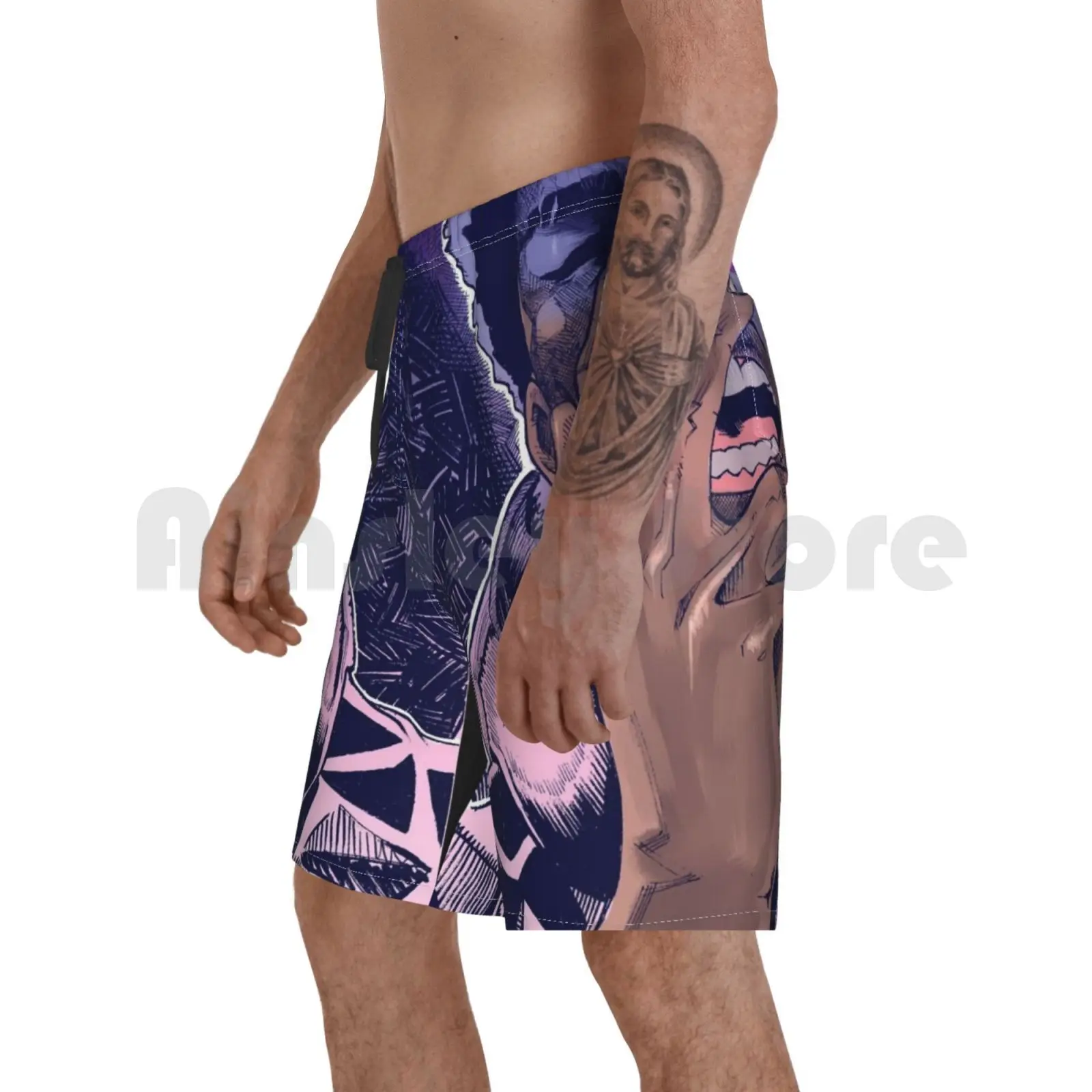 

Beach Shorts Starburst Superhero Edgy Comics Purple