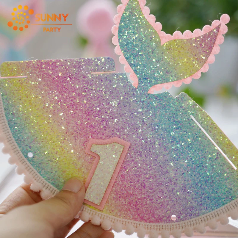 Child Colorful Mermaid Tail Party Hat Glitter Fish Scale Birthday Caps Princess Crown Hats Baby 1st Decoration Supplies | Дом и сад