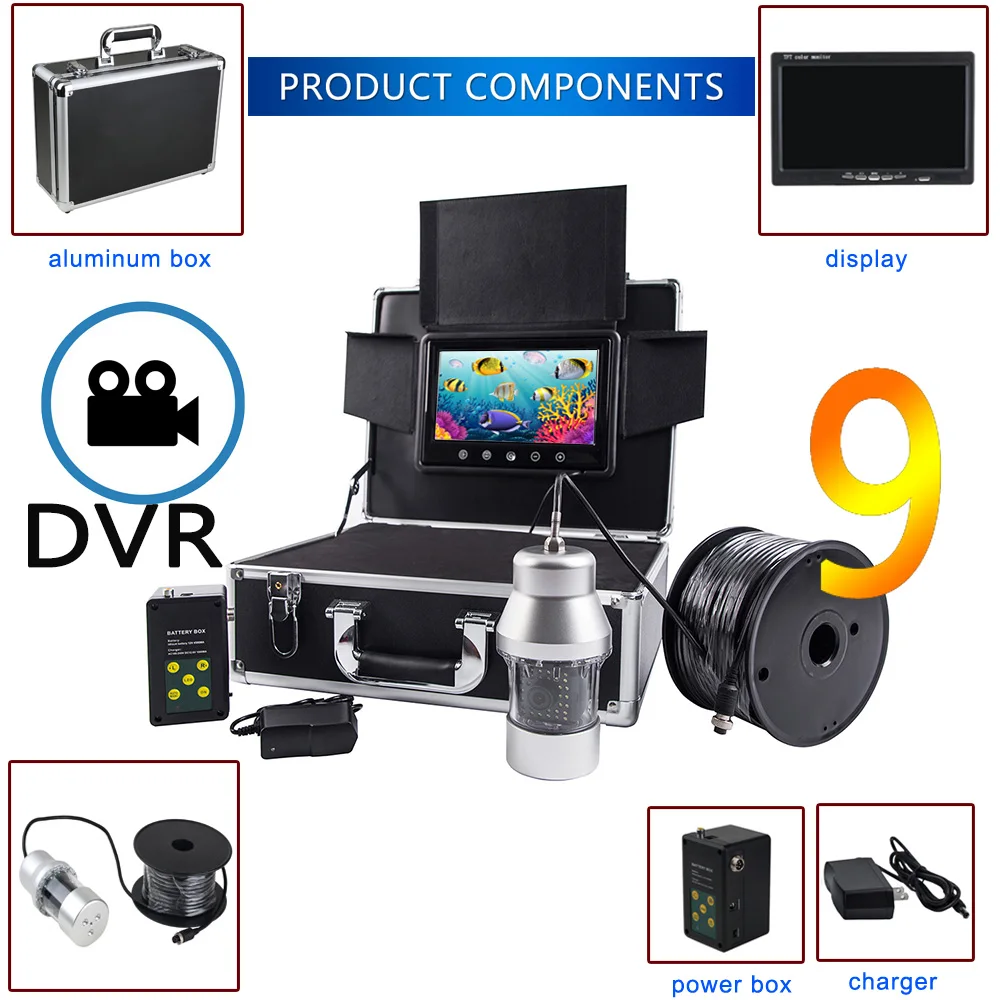 Продажа F08A подводная рыболовная камера HD 1000TVL 9-дюймовый цветной монитор с 36 светодиодами видеокамера ночного видения с кабелем 200 м