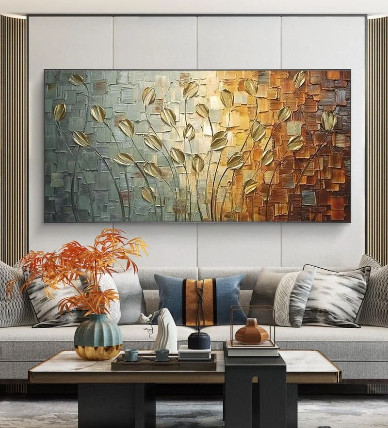 

Modern Cavans Golden Flower Cavans Painting on Canvas Abstract Poster and Print Home Wall Art Picture for Living Room Decor