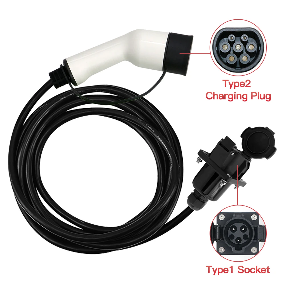 

32A/16A EV зарядный кабель IEC 62196-2, гнездо SAE J1772, двойная вилка, 1 фаза, тип 2 на тип 1, с кабелем 5 м или под заказ