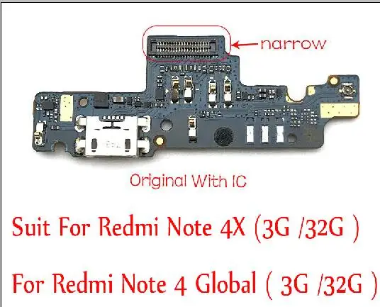 Для Xiaomi Redmi Note 4X Note4x USB док-коннектор, зарядный порт гибкий кабель USB зарядное устройство запасные части - Цвет: Narrow Original