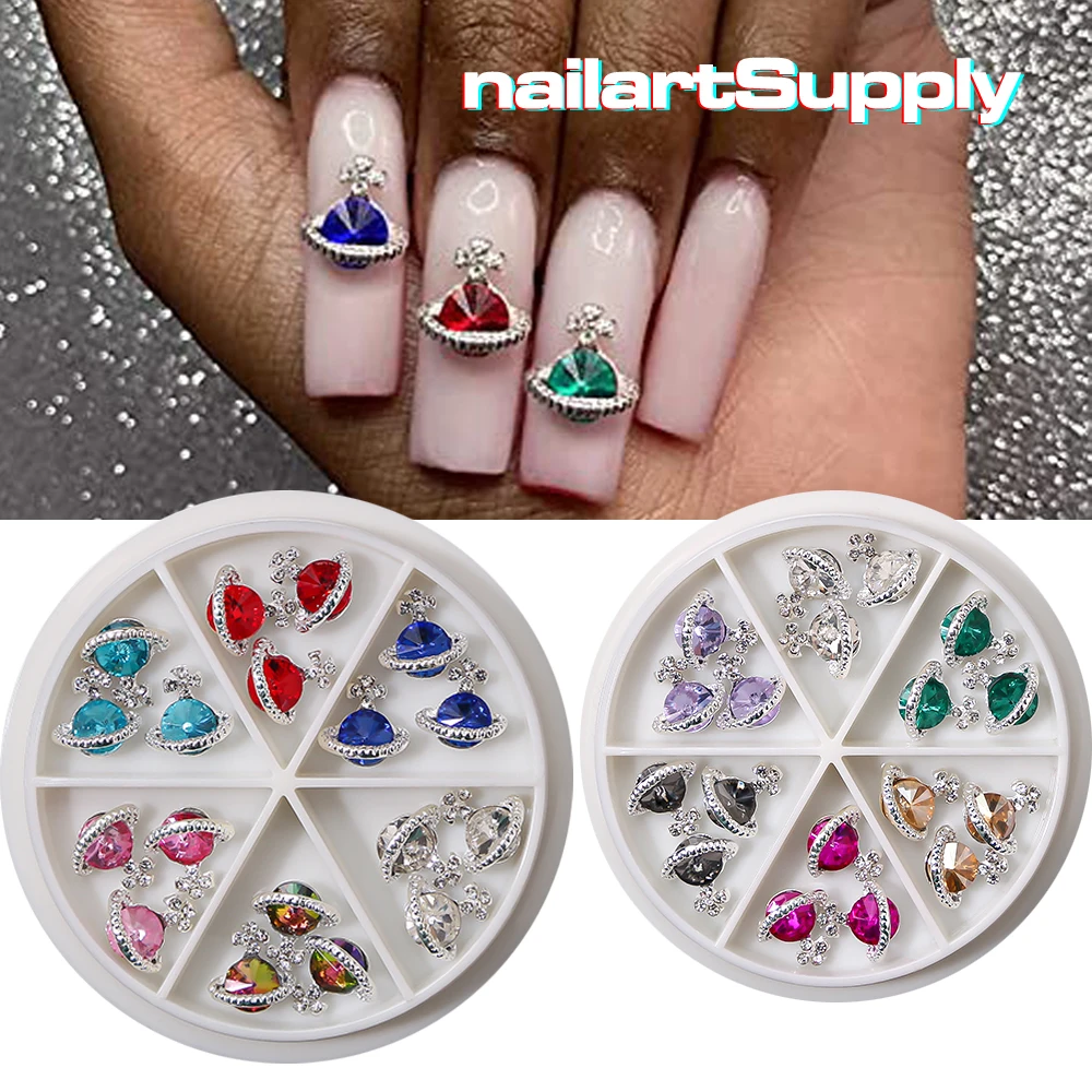 

1 box 18PCS Nail RhineStone Charms Glass Crystal Planet Decoration Bling Stone Nail Alloy DIY Set