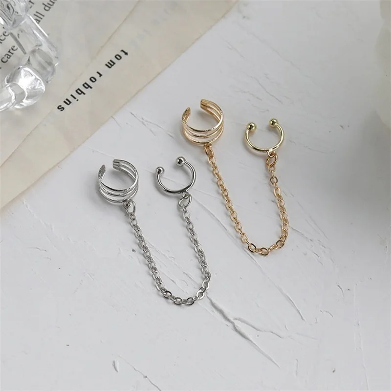 

Korean Chain Ear Clip Integrated Hong Kong Style Personality Geometry Temperamental Fairy Earrings Without Pierced Ears