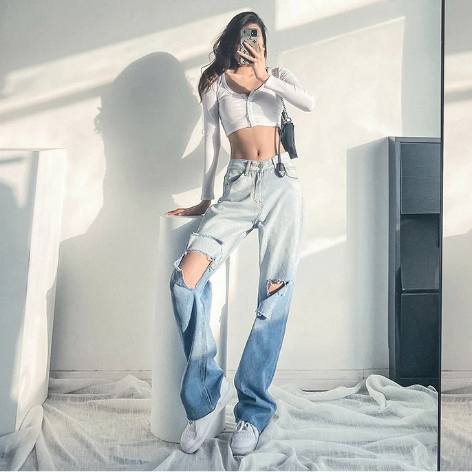 

New Soft High Waist Women'S Trousers Denim Loose Streetwear Winter Girls Jeans Woman Pants Femme Pantalon Mujer Thin Velvet