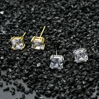 hip hop pure gold plating earrings cz bling stud earring cubic zironia stone square 6mm earrings for men women fine jewelry gift