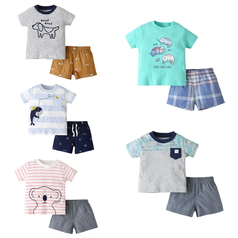 

Summer Sets Europe And America Style Baby Boy Fashion Casual Printed Top + Printed Pants Set 2021
