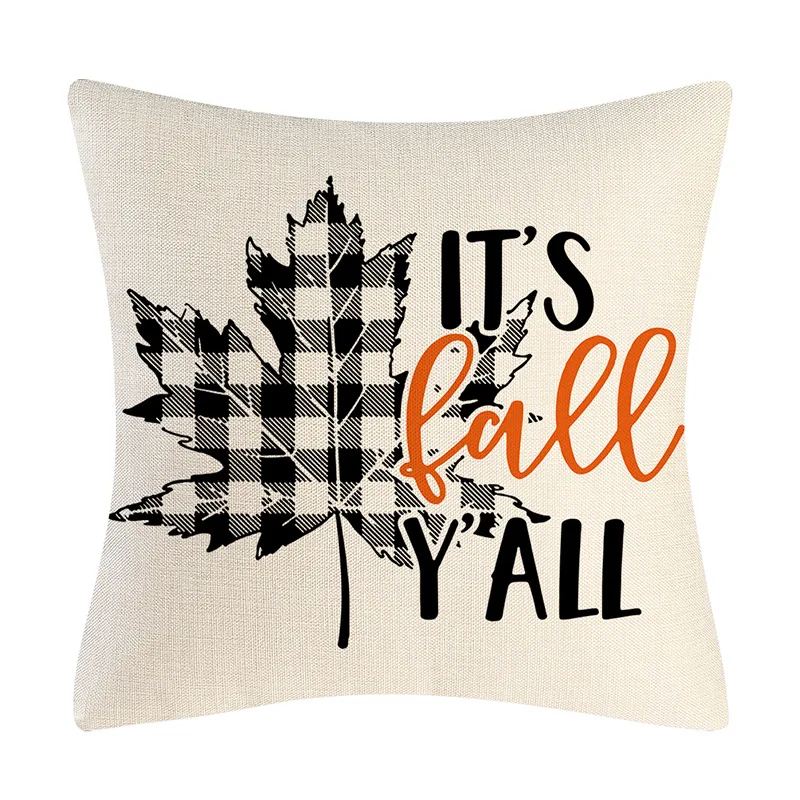

Autumn Home Decoration Thanksgiving Pillowcase Maple Leaf Lattice Pumpkin Car Pattern Pillowcase Cushion Cover