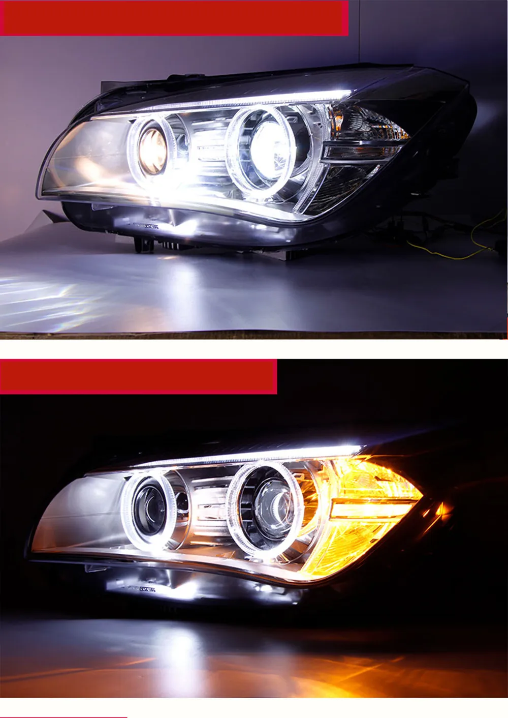 

Стайлинг автомобиля светодиодный ные фары для BMW X1 2010-2015 ангельские глазки светодиодный ные DRL сигнал поворота фары объектив ксенон автомоб...