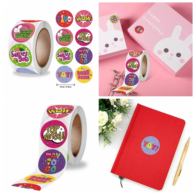 

500pcs Cute Cartoon Words Reward Stickers for Kids Teacher Encourage Student Labels Gift Seal Decoration Stationery Stickers