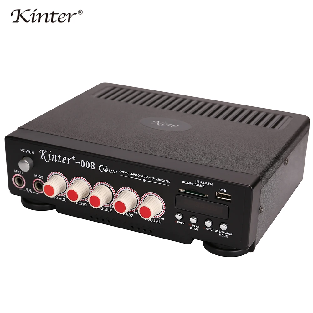 Kinter 008 усилитель караоке аудио 2 0 канал 30 Вт контроль басов ВЧ микрофон эхо