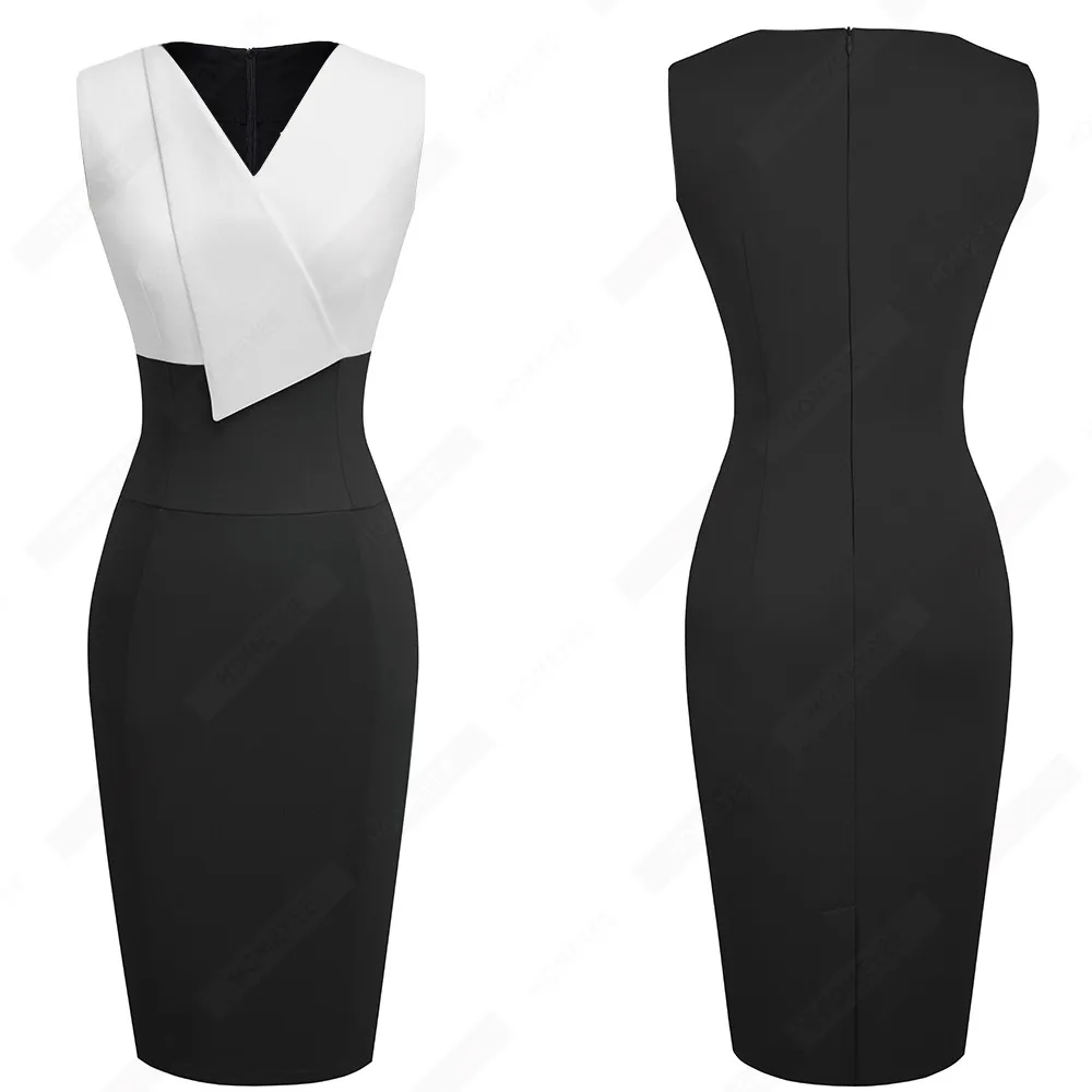 Женское платье футляр с V образным вырезом без рукавов|Женские платья| |