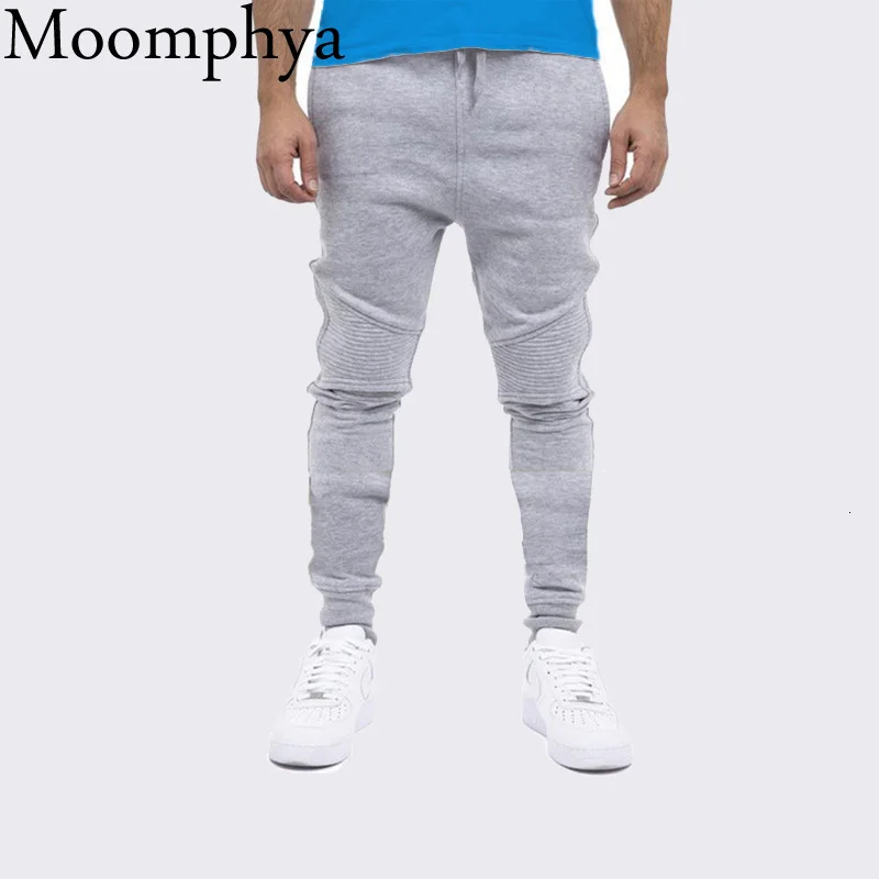 

Moomphya 2019 Men Slim Fit joggers pants Pleated skinny sweatpants men hip hop pants for men